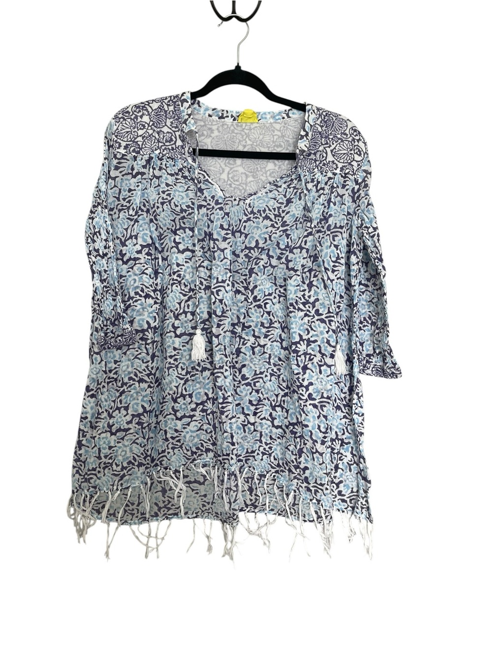 Roller Rabbit Light Blue & Navy Patterned Top with Yellow Label